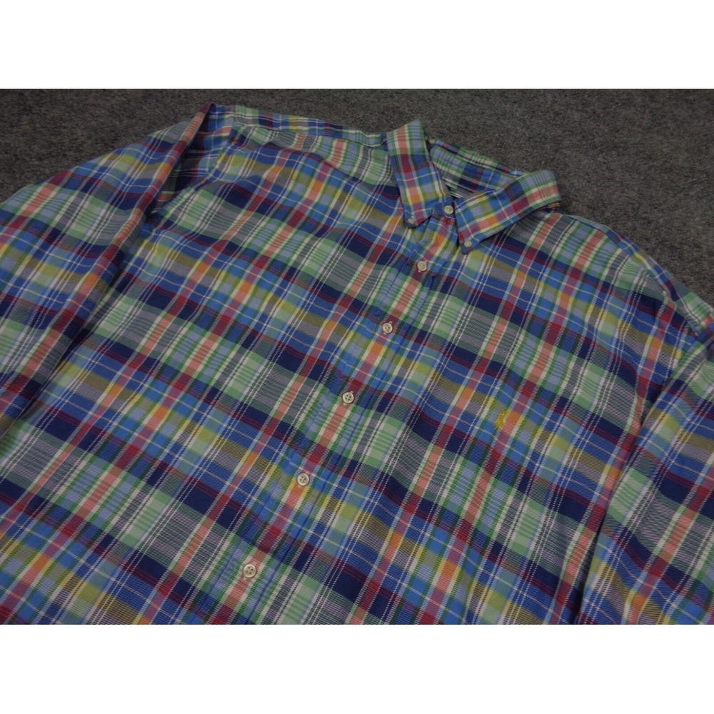 Ralph‎ Lauren Shirt Mens 4XB Heavy Flannel VTG Y2K Madras Plaid Colorblock